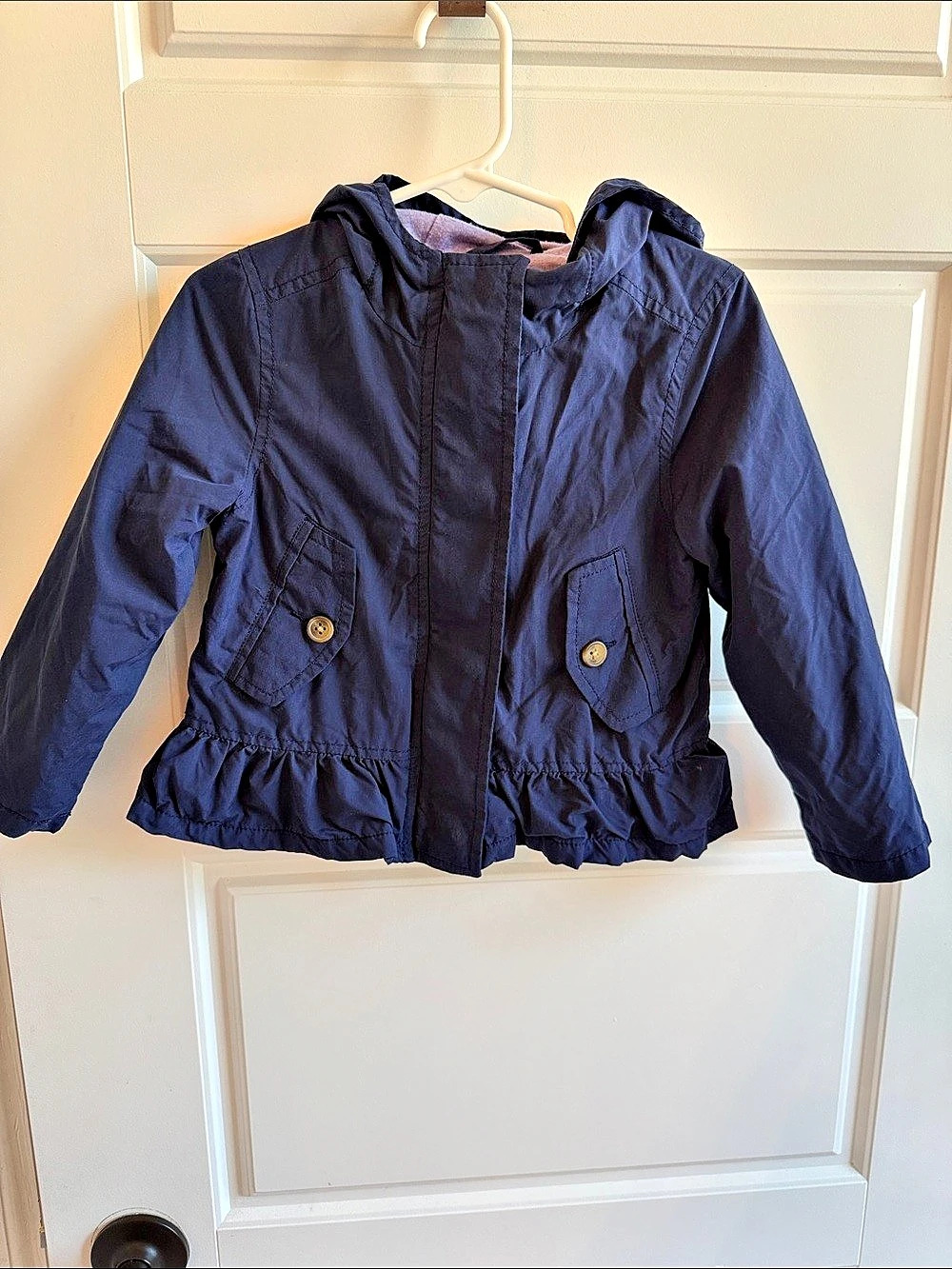 Old Navy Toddler Girls Hooded Peplum Ruffle Hem Jacket Blue 2T